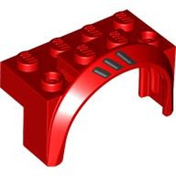 LEGO part 3387pr0004 Wheel Arch, Mudguard 4 x 2 x 2 1/2 with print in Bright Red/ Red