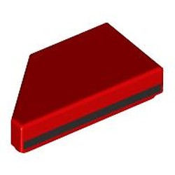 LEGO part 5092pr0003 Tile 1 x 2 with Stud Notch Right with Black Stripe on Side print in Bright Red/ Red