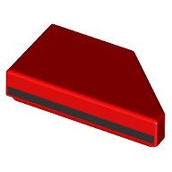LEGO part 5091pr0003 Tile 1 x 2 with Stud Notch Left with Black Stripe on Side print in Bright Red/ Red