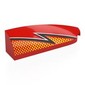 Slope Curved 1 x 4 with Stud Notch Right with Black/White Lightning, Bright Light Orange Dots print