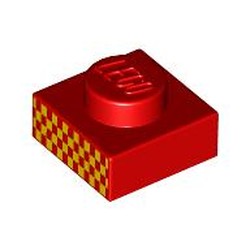 LEGO part 3024pr0044 Plate 1 x 1 with Bright Light Orange Squares print in Bright Red/ Red
