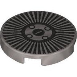 LEGO part 14769pr0026 Tile Round 2 x 2 with print in Silver Metallic/ Flat Silver