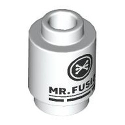 LEGO part 3062bpr0016 Brick Round 1 x 1 Open Stud with print in White