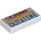 Tile 1 x 2 with Yellow Stripes, Red 'CALIFORNIA', Blue 'OUTATIME' print