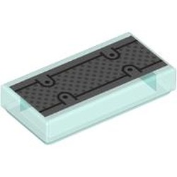 LEGO part 3069bpr0209 Tile 1 x 2 with print in Transparent Light Blue/ Trans-Light Blue