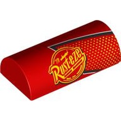 LEGO part 6192bpr0003 Brick Curved 2 x 4 Double, No Studs with print in Bright Red/ Red