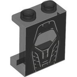 LEGO part 87552pr0017 Panel 1 x 2 x 2 [Side Supports / Hollow Studs] with print in Trans-Black