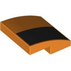 LEGO part 15068pr0112 Slope Curved 2 x 2 x 2/3 with print in Bright Orange/ Orange