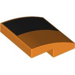 LEGO part 15068pr0113 Slope Curved 2 x 2 x 2/3 with print in Bright Orange/ Orange