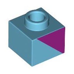 LEGO part 86996pr0002 Plate 1 x 1 x 2/3 with Open Stud with Magenta Triangle print in Medium Azure