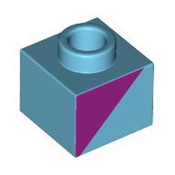 LEGO part 86996pr0003 Plate 1 x 1 x 2/3 with Open Stud with Mahenta Triangle print in Medium Azure