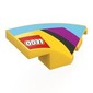 Slope Curved 4 x 2 with Stud Notch Right with LEGO logo, Medium Azure/Black/Magenta Shapes print