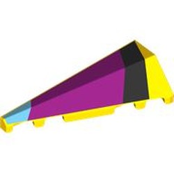 LEGO part 3504pr0007 Wedge Sloped 2 x 5 Left with Medium Azure/Black/Magenta Shapes print in Bright Yellow/ Yellow