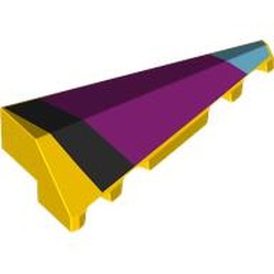 LEGO part 3505pr0007 Wedge Sloped 2 x 5 Right with Medium Azure/Black/Magenta Shapes print in Bright Yellow/ Yellow