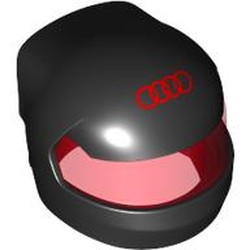 LEGO part 7071pat0002pr0006 Helmet, Formula 1 with Trans-Red Visor pattern with print in Black