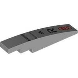 LEGO part 6801pr0013 Slope Curved 1 x 6 with Black Sponsors, Red Audi Logo print in Medium Stone Grey/ Light Bluish Gray