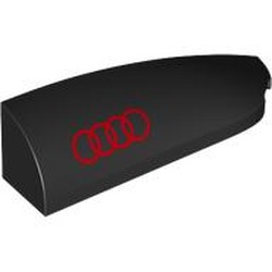 LEGO part 7205pr0004 Slope Curved 1 x 4 with Stud Notch Right with Red Audi Logo print in Black