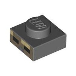 LEGO part 3024pr0002 Plate 1 x 1 with print in Dark Stone Grey / Dark Bluish Gray