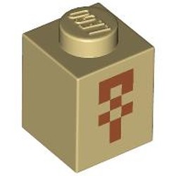 LEGO part 3005pr0034 Brick 1 x 1 with print in Brick Yellow/ Tan