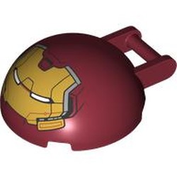 LEGO part 18990pr0009 Windscreen 4 x 4 x 1 2/3 Canopy Half Sphere with Handle with print in Dark Red