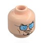 Minifig Head Tony Stark, Black Eyebrows, Moustache, Beard, Raised Eyebrow / Black Glasses with Bright Light Blue Lenses