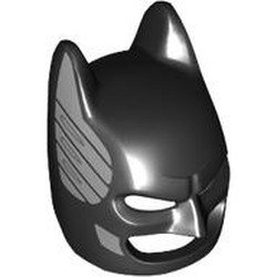 LEGO part 3320pat0001pr0001 Mask, Batman Cowl with White Eyes pattern with print in Black