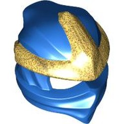 LEGO part 7554pat0001 Wrap with Forehead Ridge with Gold 3 Point Emblem, Bow in Back pattern in Bright Blue/ Blue