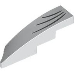 LEGO part 5414pr0001 Slope Curved 1 x 4 with Stud Notch Right with print in White