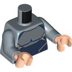 LEGO part 973c24h02pr0002 Torso, Sand Blue Arms, Light Nougat Hands with print in Sand Blue