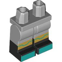 LEGO part 970c14pat03pr0003 Hips with Light Bluish Gray Legs and Black Boots Pattern with print in Medium Stone Grey/ Light Bluish Gray