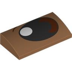 LEGO part 88930pr0047 Slope Brick Curved 2 x 4 x 2/3 No Studs with Black Eye, Brown Iris, White Pupil Right print in Medium Nougat