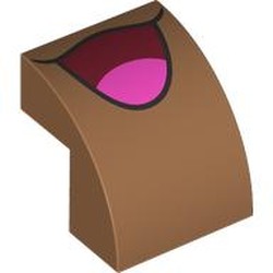 LEGO part 7527pr0001 Brick Curved 2 x 2 x 1 2/3 with Open Dark Red Mouth, Bright Pink Tongue print in Medium Nougat