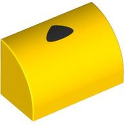 LEGO part 37352pr0005 Brick Curved 1 x 2 x 1 No Studs with Black Triangle print in Bright Yellow/ Yellow
