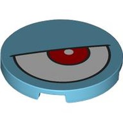 LEGO part 67095pr0043 Tile Round 3 x 3 with Half Open White Eye, Red Iris Right print in Medium Azure