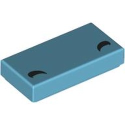 LEGO part 3069bpr0219 Tile 1 x 2 with Black Curved Lines / Eyebrows print in Medium Azure