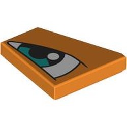 LEGO part 7829pr0001 Wedge Tile 2 x 2 Left with White Eye, Dark Turquoise Iris Left print in Bright Orange/ Orange