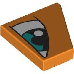 LEGO part 7828pr0001 Wedge Tile 2 x 2 Left with White Eye, Dark Turquoise Iris Right print in Bright Orange/ Orange