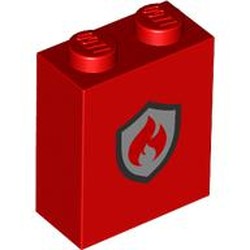 LEGO part 3245cpr0007 Brick 1 x 2 x 2 with Inside Stud Holder with print in Bright Red/ Red