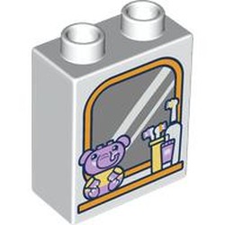 LEGO part 76371pr0287 Duplo Brick 1 x 2 x 2 with Bottom Tube, Mirror, Toothbrush, Duplo Elephant Print in White