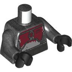 LEGO part 973c75h03pr0007 Torso, Pearl Titanium Arms, Black Hands with print in Titanium Metallic / Pearl Titanium