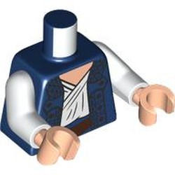 LEGO part 973c27h02pr0015 Torso, White Arms, Light Nougat Hands with print in Earth Blue/ Dark Blue