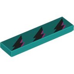 LEGO part 2431pr0234 Tile 1 x 4 with Black/Lavender Lightning Bolts print in Bright Bluish Green/ Dark Turquoise