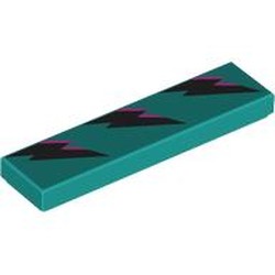 LEGO part 2431pr0235 Tile 1 x 4 with Black/Lavender Lightning Bolts print in Bright Bluish Green/ Dark Turquoise