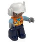Duplo Figure with Headset and Cap White, Dark Blue Legs, Safety Vest Print