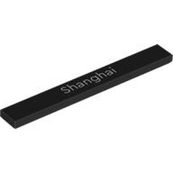 LEGO part 4162pr0058 Tile 1 x 8 with 'Shanghai' Print in Black