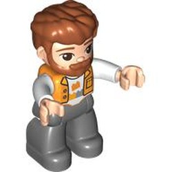 LEGO part 35516c01pr0204 Duplo Figure with Thick Hair Combed Forward and Beard Dark Orange, Orange Shirt, Dark Bluish Grey Legs in Bright Orange/ Orange