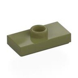 LEGO part 15573 Plate Special 1 x 2 with 1 Stud with Groove and Inside Stud Holder (Jumper) in Olive Green
