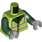 Torso, Silver/Bright Light Yellow Safety Stripes, Zipper, Dark Green Collar print, Dark Green Arms, Light Bluish Gray Hands