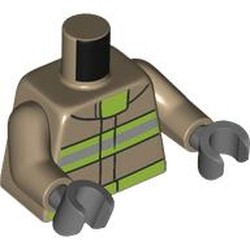 LEGO part 973c11h12pr0002 Torso, Dark Tan Arms, Dark Bluish Gray Hands with print in Sand Yellow/ Dark Tan