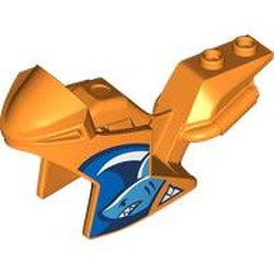 LEGO part 18895pr0004 Fairing, Motorcycle, Racing (Sport) Bike with White/Dark Blue Wave, Dark Azure Shark print in Bright Orange/ Orange